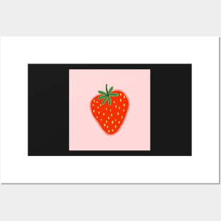 Strawberry illustration in pink background Posters and Art